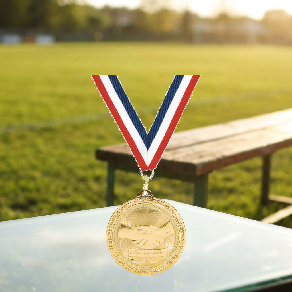 Personalized Sportsmanship Medals with Neck Ribbon - Gold Silver Bronze - Custom Engraved