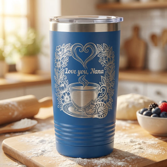Cozy Teacup Kitten Tumbler - Personalized Grandma Gift - Laser Engraved Ringneck - Mother's Day Birthday Present - Custom Name - View 1