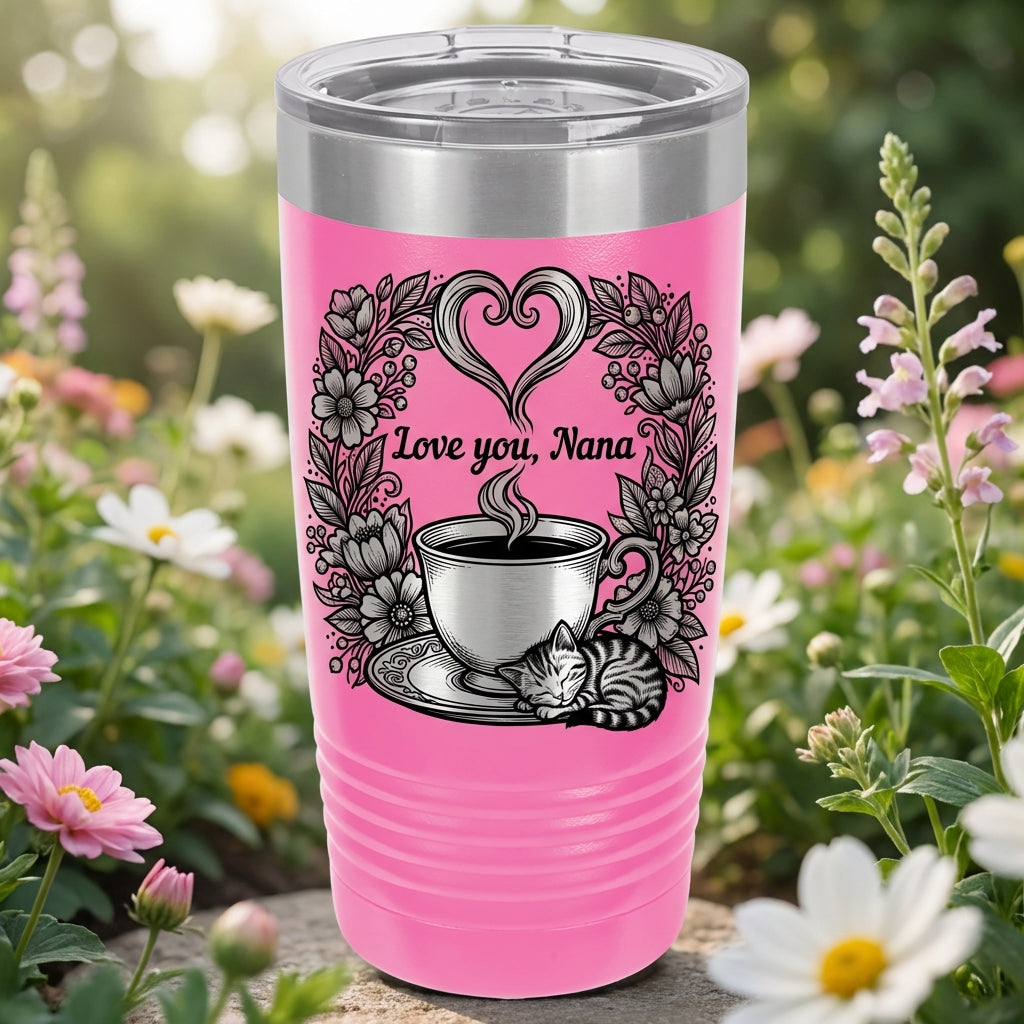Cozy Teacup Kitten Tumbler - Personalized Grandma Gift - Laser Engraved Ringneck - Mother's Day Birthday Present - Custom Name - View 2