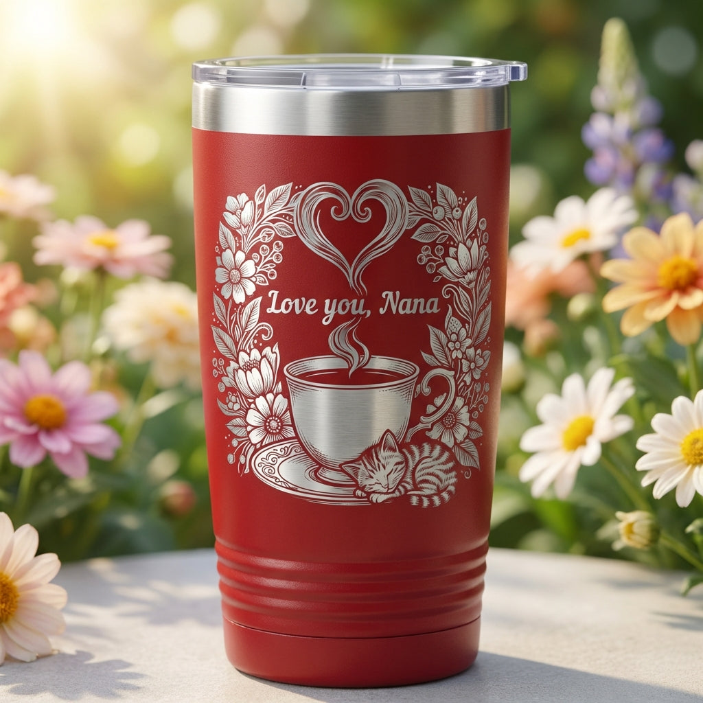 Cozy Teacup Kitten Tumbler - Personalized Grandma Gift - Laser Engraved Ringneck - Mother's Day Birthday Present - Custom Name - View 5