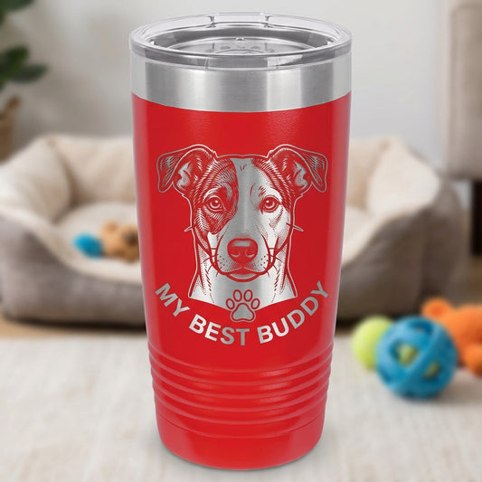 Personalized Dog Owner Gift 20oz Ringneck Tumbler - Custom Pet Portrait Engraved - Dog Mom Dad Present - Laser Etched