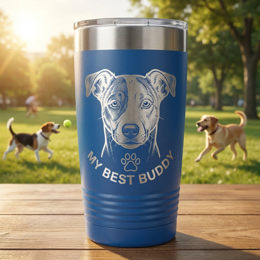 Personalized Dog Owner Gift 20oz Ringneck Tumbler - Custom Pet Portrait Engraved - Dog Mom Dad Present - Laser Etched