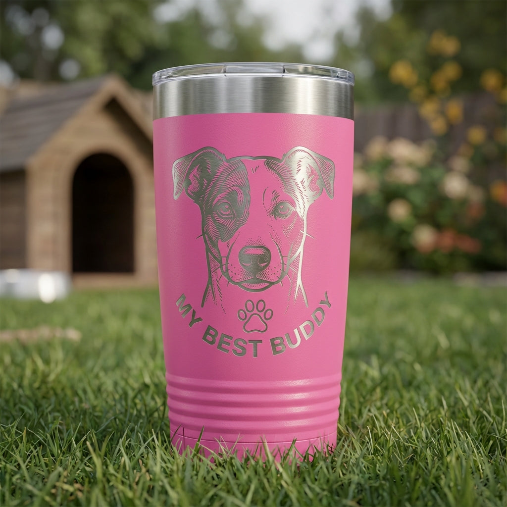 Personalized Dog Owner Gift 20oz Ringneck Tumbler - Custom Pet Portrait Engraved - Dog Mom Dad Present - Laser Etched