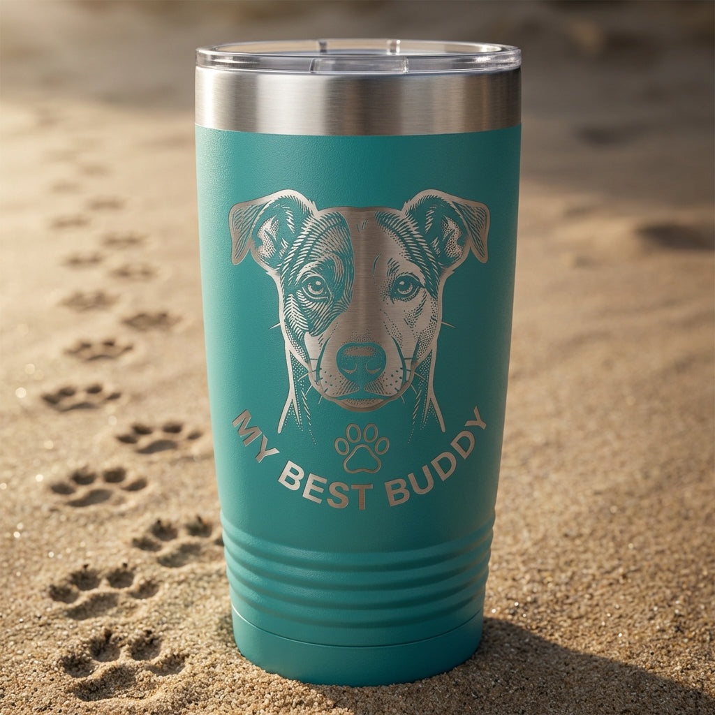 Personalized Dog Owner Gift 20oz Ringneck Tumbler - Custom Pet Portrait Engraved - Dog Mom Dad Present - Laser Etched
