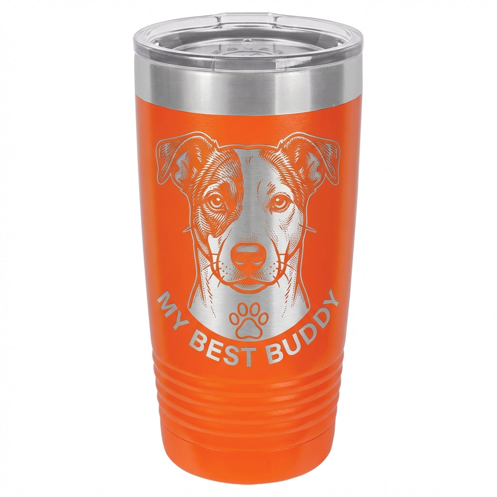 Personalized Dog Owner Gift 20oz Ringneck Tumbler - Custom Pet Portrait Engraved - Dog Mom Dad Present - Laser Etched