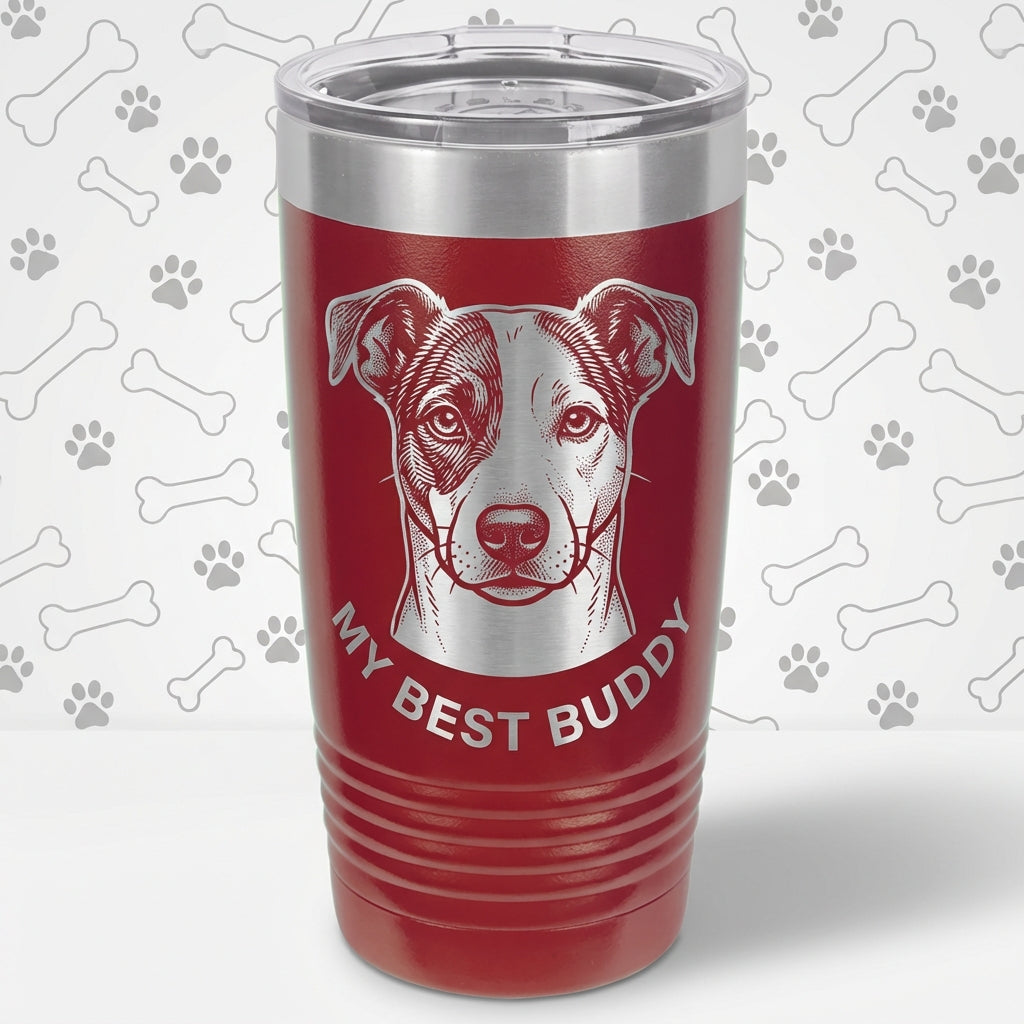 Personalized Dog Owner Gift 20oz Ringneck Tumbler - Custom Pet Portrait Engraved - Dog Mom Dad Present - Laser Etched