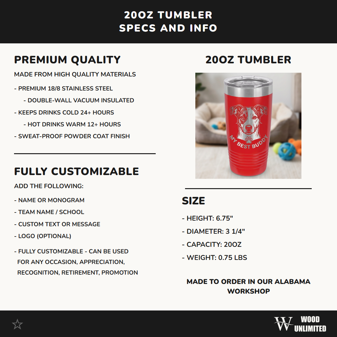 Personalized Dog Owner Gift 20oz Ringneck Tumbler - Custom Pet Portrait Engraved - Dog Mom Dad Present - Laser Etched