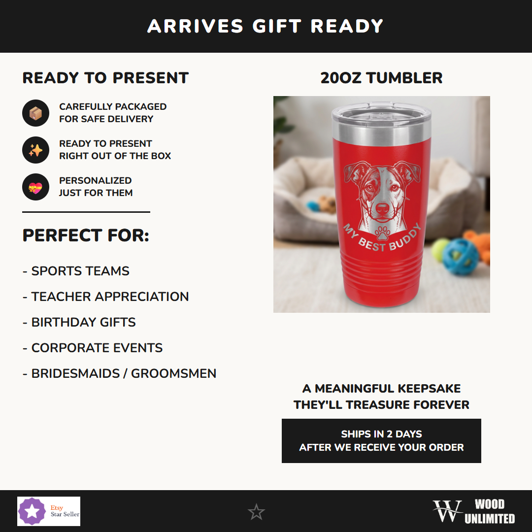 Personalized Dog Owner Gift 20oz Ringneck Tumbler - Custom Pet Portrait Engraved - Dog Mom Dad Present - Laser Etched