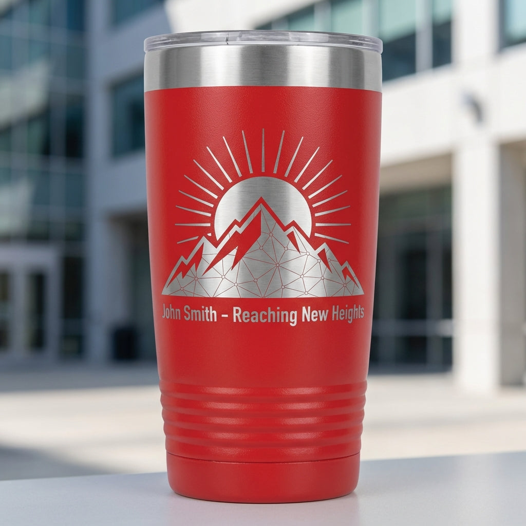 Personalized Mountain Tumbler | Outdoors Adventure Gift | Custom Laser Engraved 20oz Ringneck | Reaching New Heights Present
