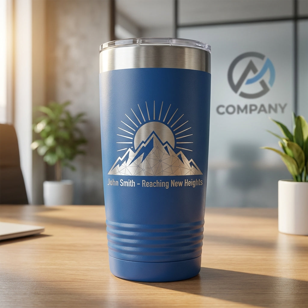 Personalized Mountain Tumbler | Outdoors Adventure Gift | Custom Laser Engraved 20oz Ringneck | Reaching New Heights Present
