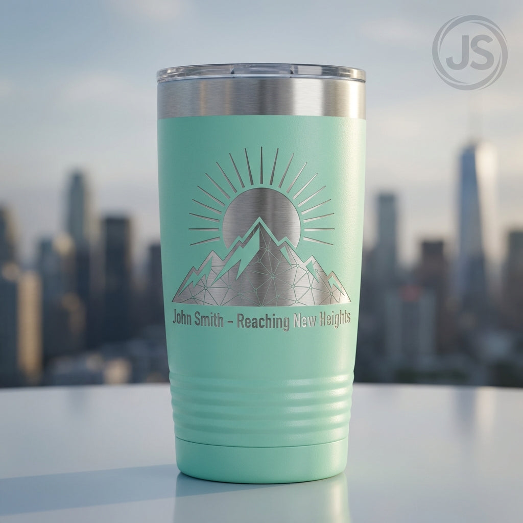 Personalized Mountain Tumbler | Outdoors Adventure Gift | Custom Laser Engraved 20oz Ringneck | Reaching New Heights Present