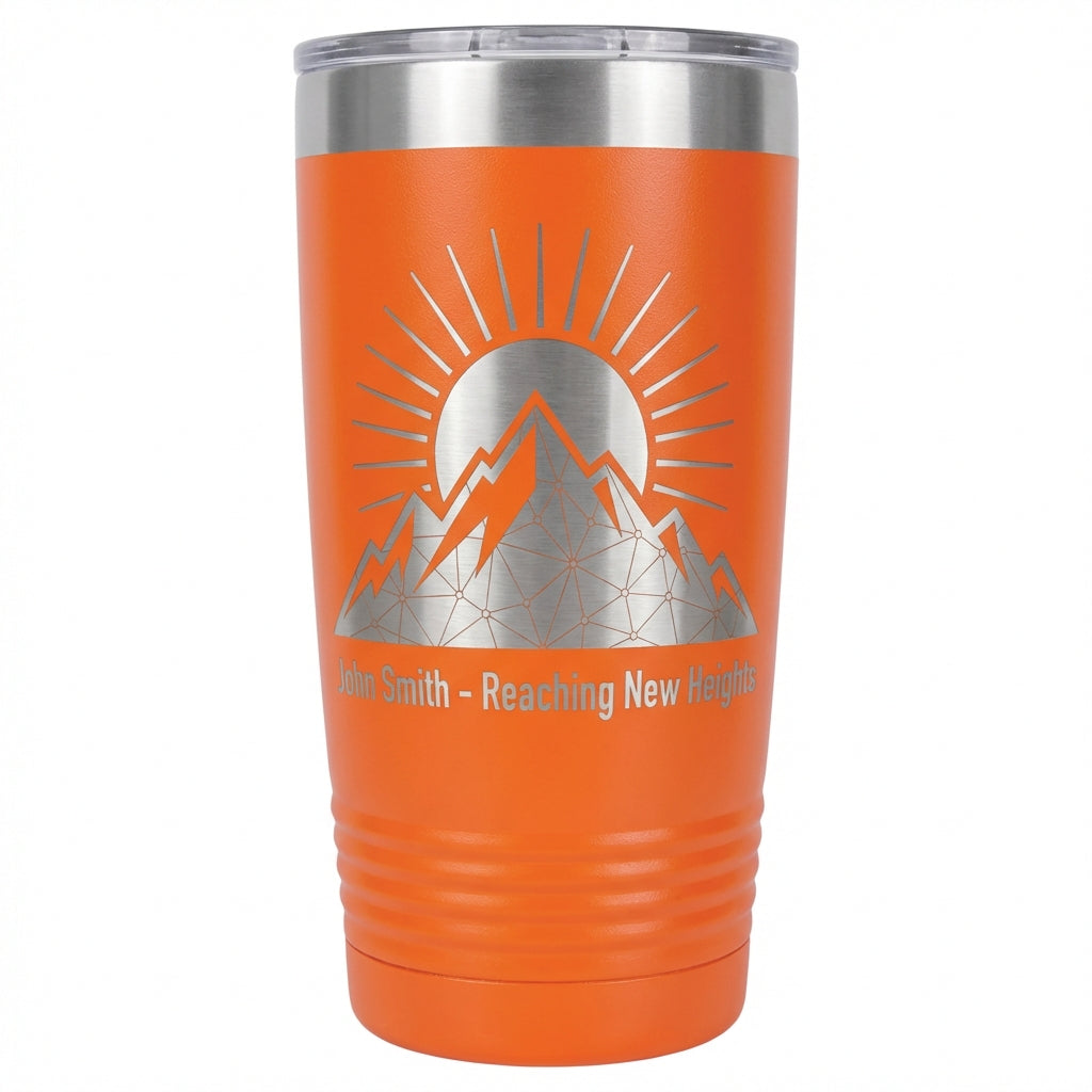 Personalized Mountain Tumbler | Outdoors Adventure Gift | Custom Laser Engraved 20oz Ringneck | Reaching New Heights Present