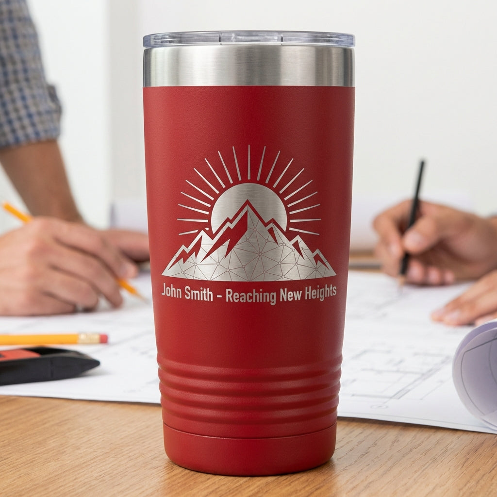 Personalized Mountain Tumbler | Outdoors Adventure Gift | Custom Laser Engraved 20oz Ringneck | Reaching New Heights Present