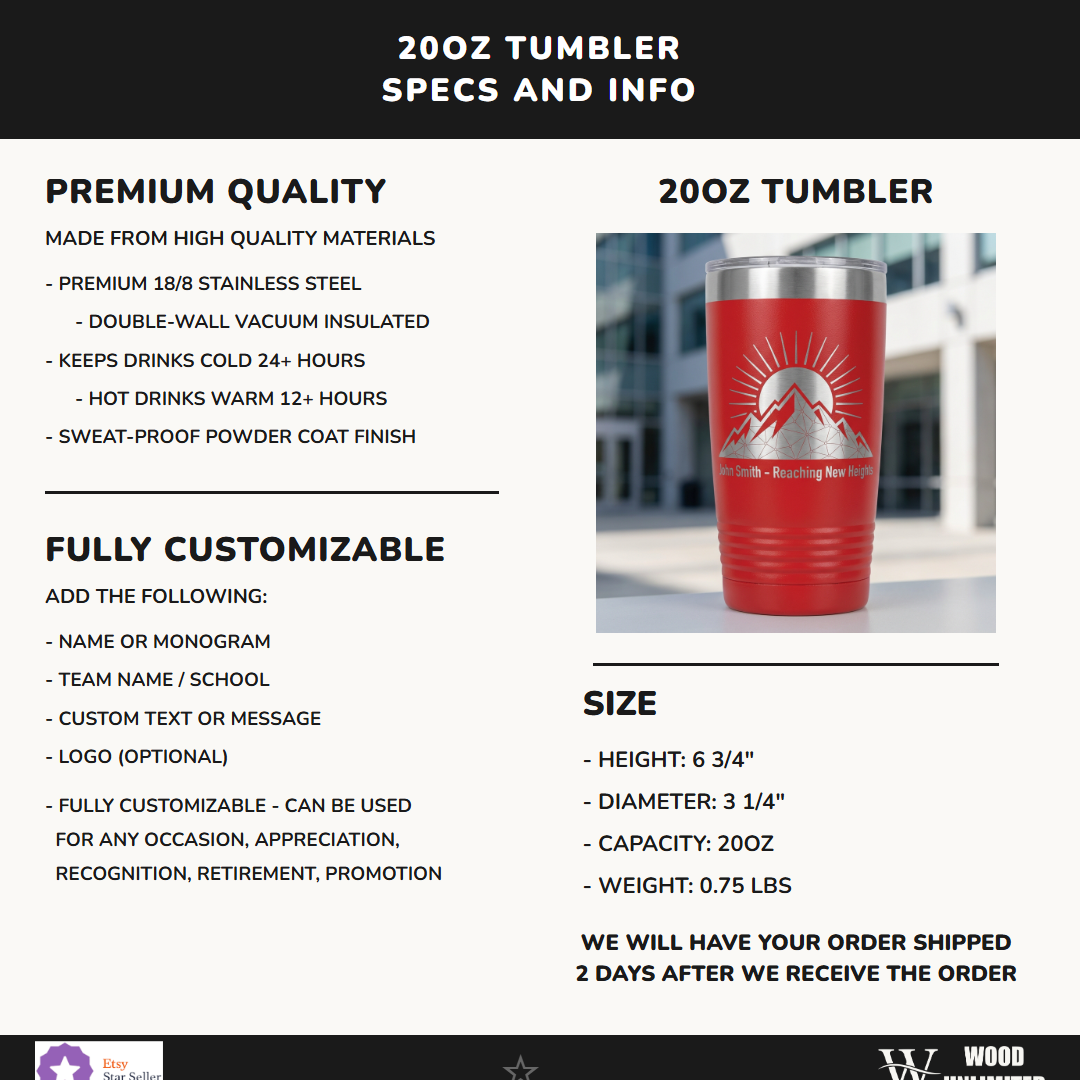 Personalized Mountain Tumbler | Outdoors Adventure Gift | Custom Laser Engraved 20oz Ringneck | Reaching New Heights Present