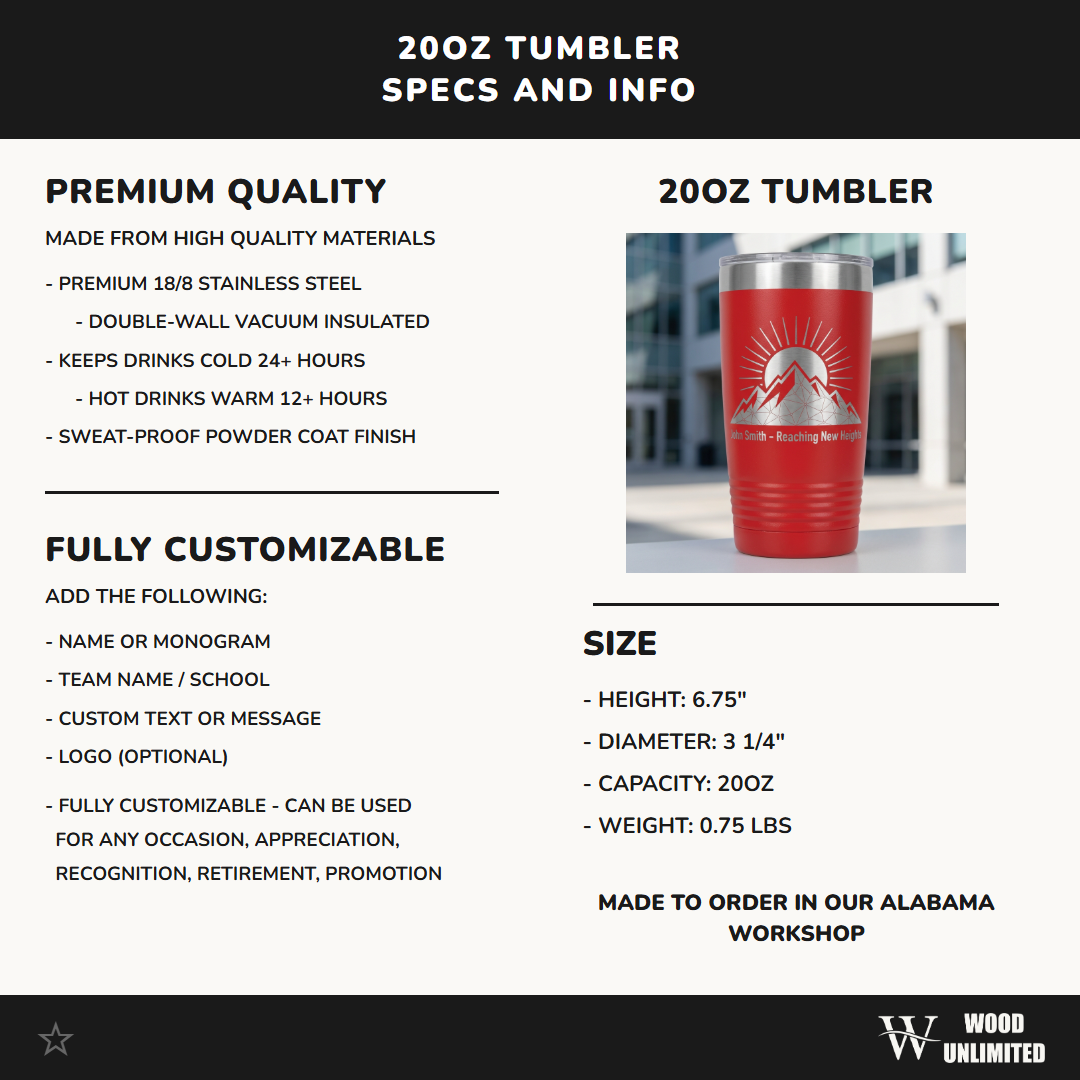 Personalized Mountain Tumbler | Outdoors Adventure Gift | Custom Laser Engraved 20oz Ringneck | Reaching New Heights Present