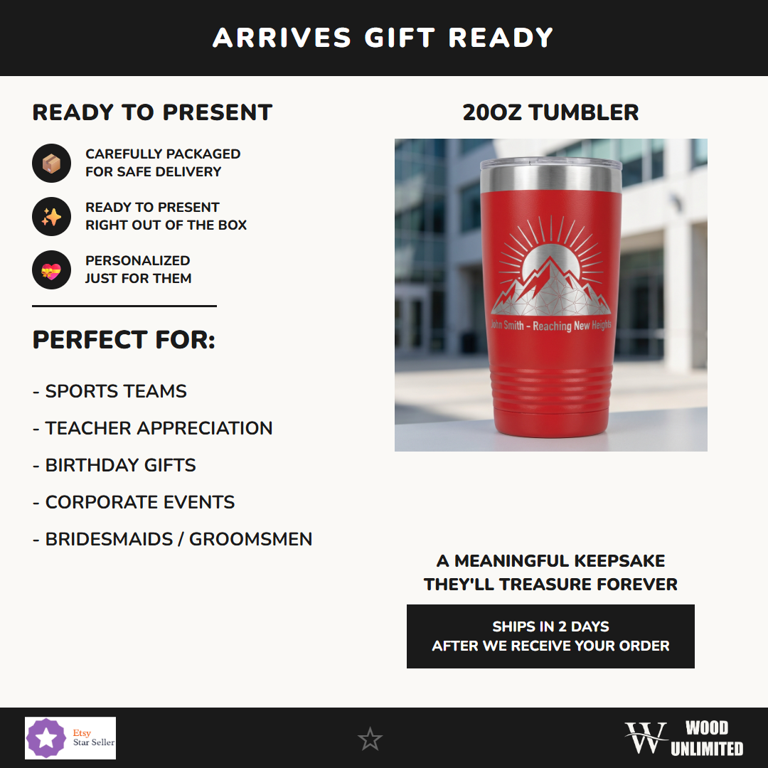 Personalized Mountain Tumbler | Outdoors Adventure Gift | Custom Laser Engraved 20oz Ringneck | Reaching New Heights Present