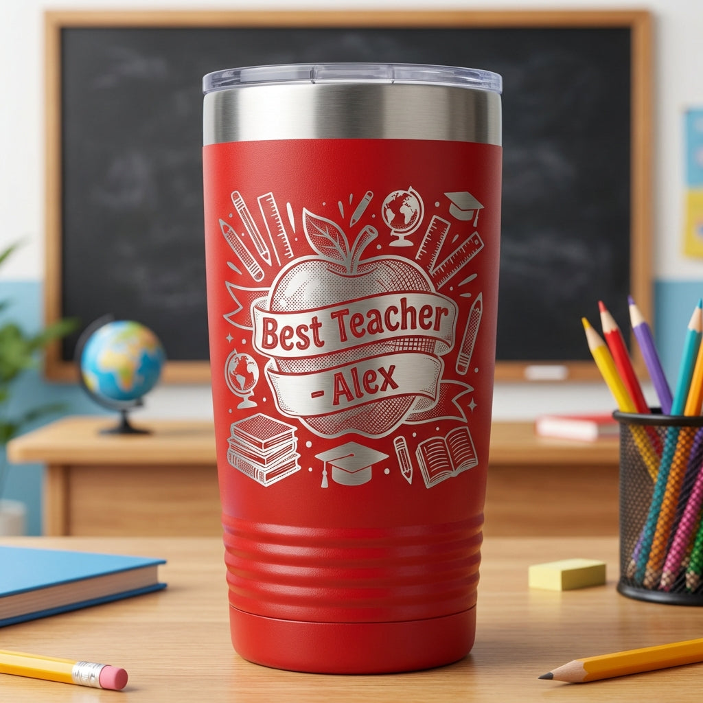 Personalized Teacher Gift Tumbler - Teacher Appreciation End of Year Gift - Custom Name Laser Engraved 20oz Ringneck Tumbler - View 1