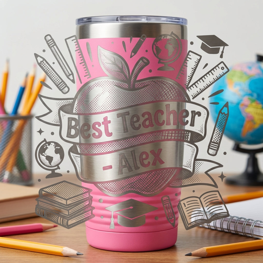 Personalized Teacher Gift Tumbler - Teacher Appreciation End of Year Gift - Custom Name Laser Engraved 20oz Ringneck Tumbler - View 3