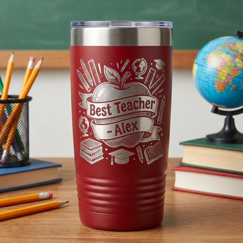 Personalized Teacher Gift Tumbler - Teacher Appreciation End of Year Gift - Custom Name Laser Engraved 20oz Ringneck Tumbler - View 6