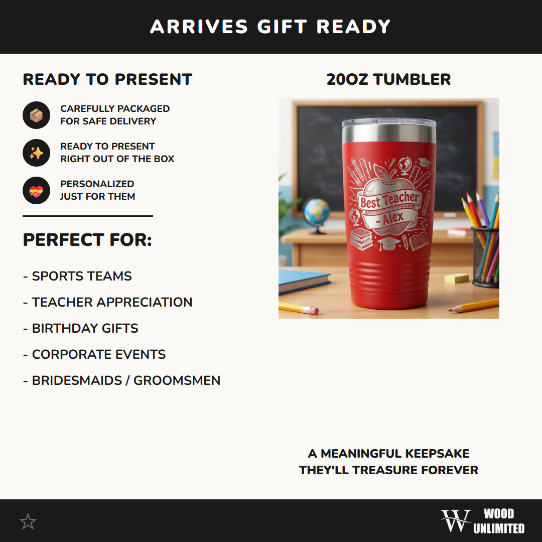 Personalized Teacher Gift Tumbler - Teacher Appreciation End of Year Gift - Custom Name Laser Engraved 20oz Ringneck Tumbler