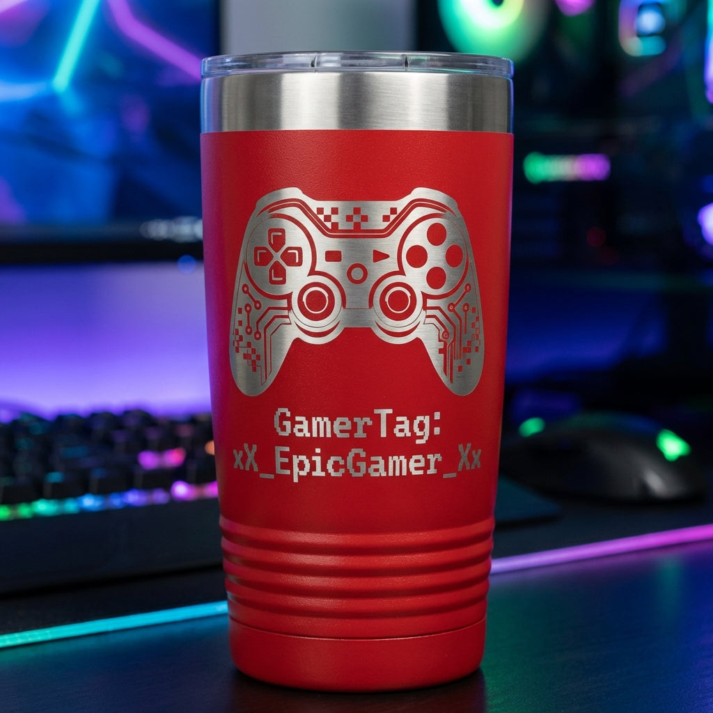 Personalized Gaming Tumbler | Custom Gamer Gift | Laser Engraved Video Game Controller Mug | Unique Gamertag Present for Players - View 1