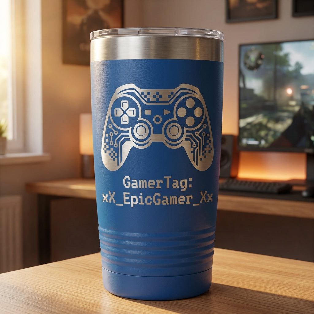 Personalized Gaming Tumbler | Custom Gamer Gift | Laser Engraved Video Game Controller Mug | Unique Gamertag Present for Players - View 2