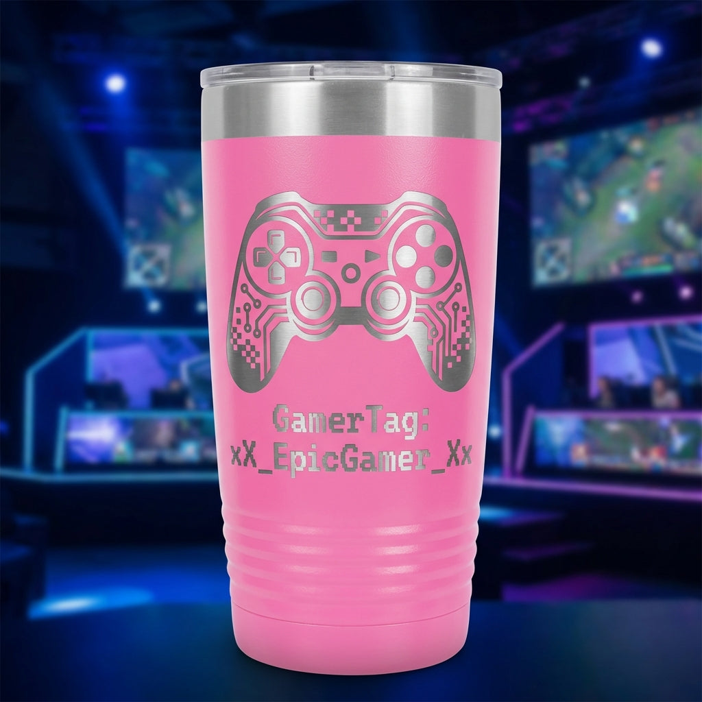 Personalized Gaming Tumbler | Custom Gamer Gift | Laser Engraved Video Game Controller Mug | Unique Gamertag Present for Players - View 3