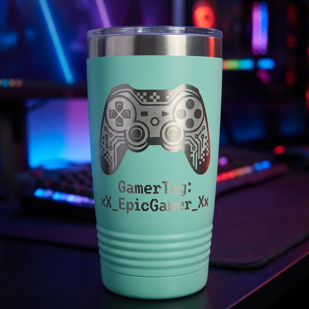 Personalized Gaming Tumbler | Custom Gamer Gift | Laser Engraved Video Game Controller Mug | Unique Gamertag Present for Players - View 4