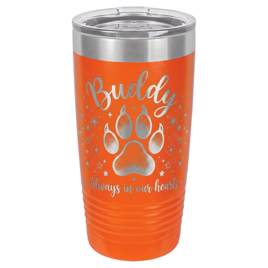 Personalized Pet Memorial Tumbler - Loss of Pet Gift - Custom Engraved Paw Print - Always in Our Hearts Condolence - View 5