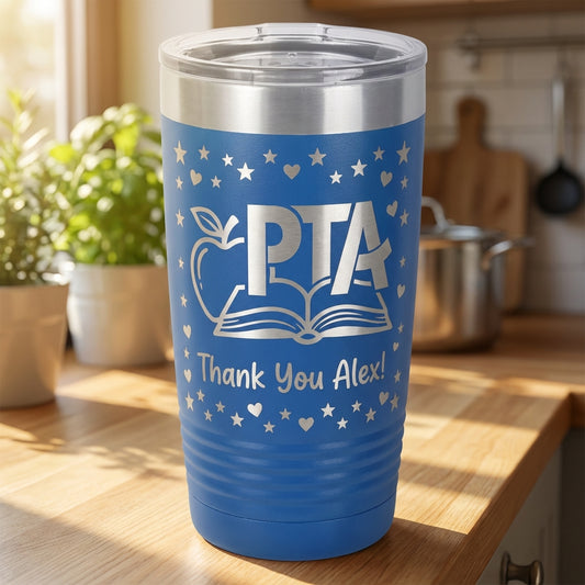 PTA Volunteer Gift Tumbler - Teacher Appreciation Personalized Thank You - Laser Engraved 20oz Ringneck - Custom Name - View 2