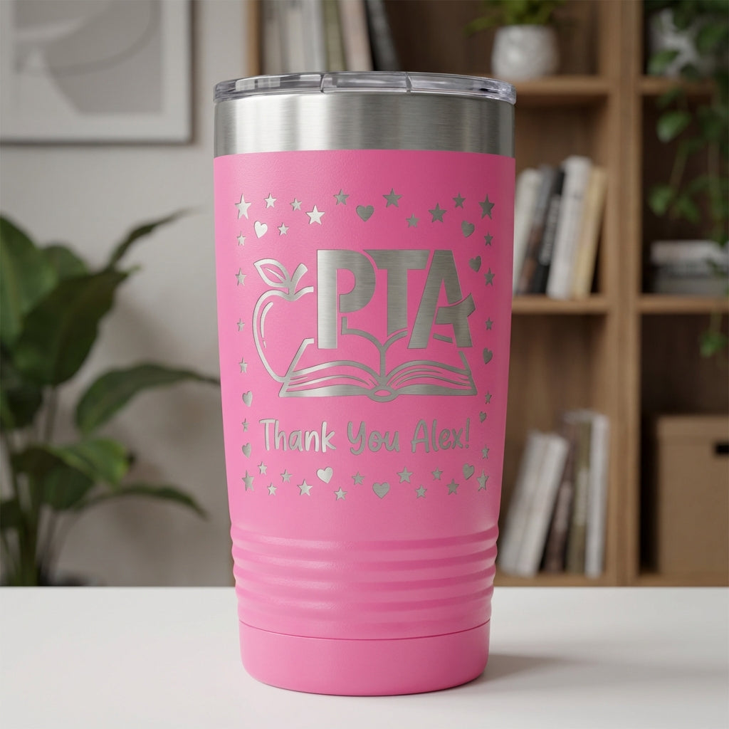 PTA Volunteer Gift Tumbler - Teacher Appreciation Personalized Thank You - Laser Engraved 20oz Ringneck - Custom Name - View 3