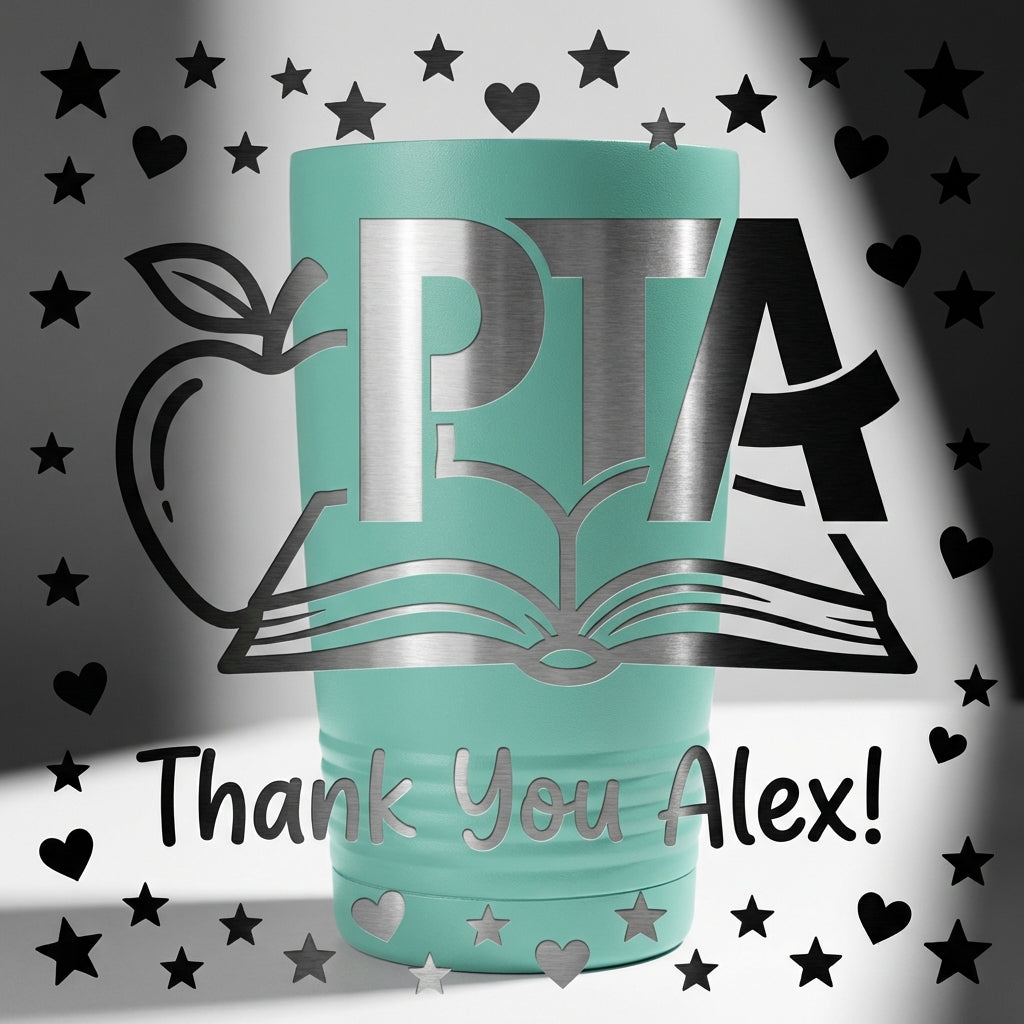 PTA Volunteer Gift Tumbler - Teacher Appreciation Personalized Thank You - Laser Engraved 20oz Ringneck - Custom Name - View 4