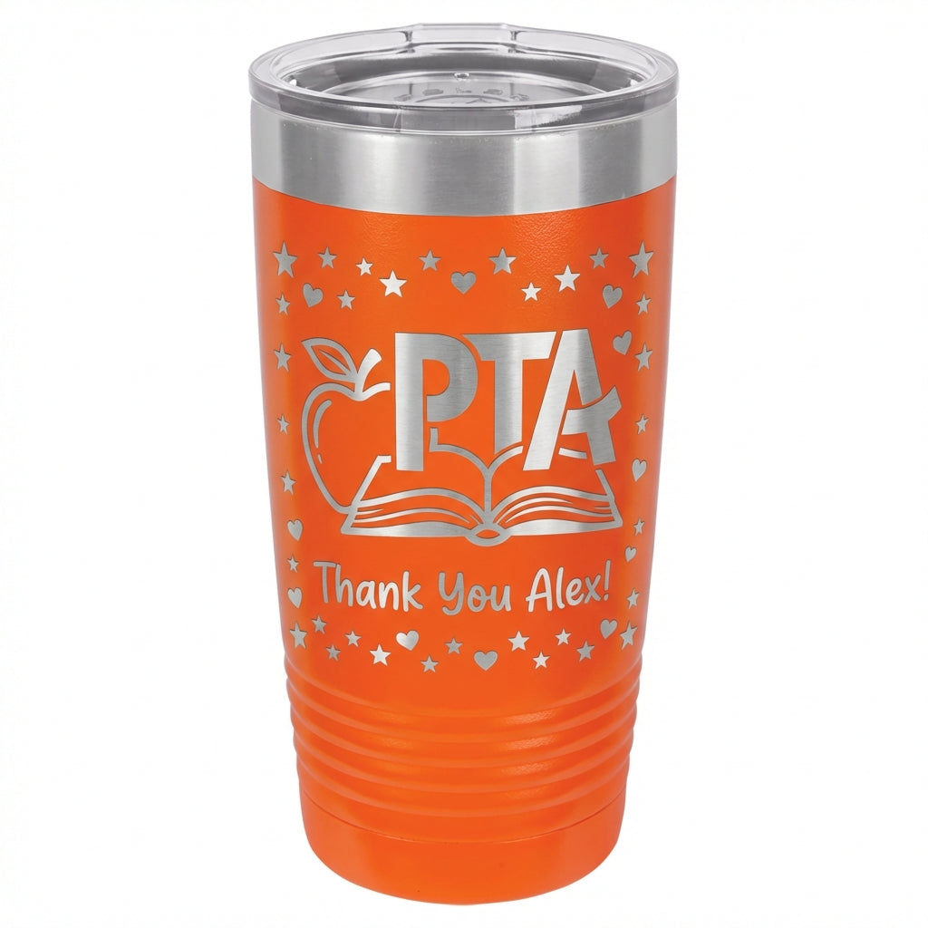 PTA Volunteer Gift Tumbler - Teacher Appreciation Personalized Thank You - Laser Engraved 20oz Ringneck - Custom Name - View 5
