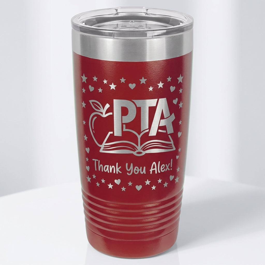 PTA Volunteer Gift Tumbler - Teacher Appreciation Personalized Thank You - Laser Engraved 20oz Ringneck - Custom Name - View 6