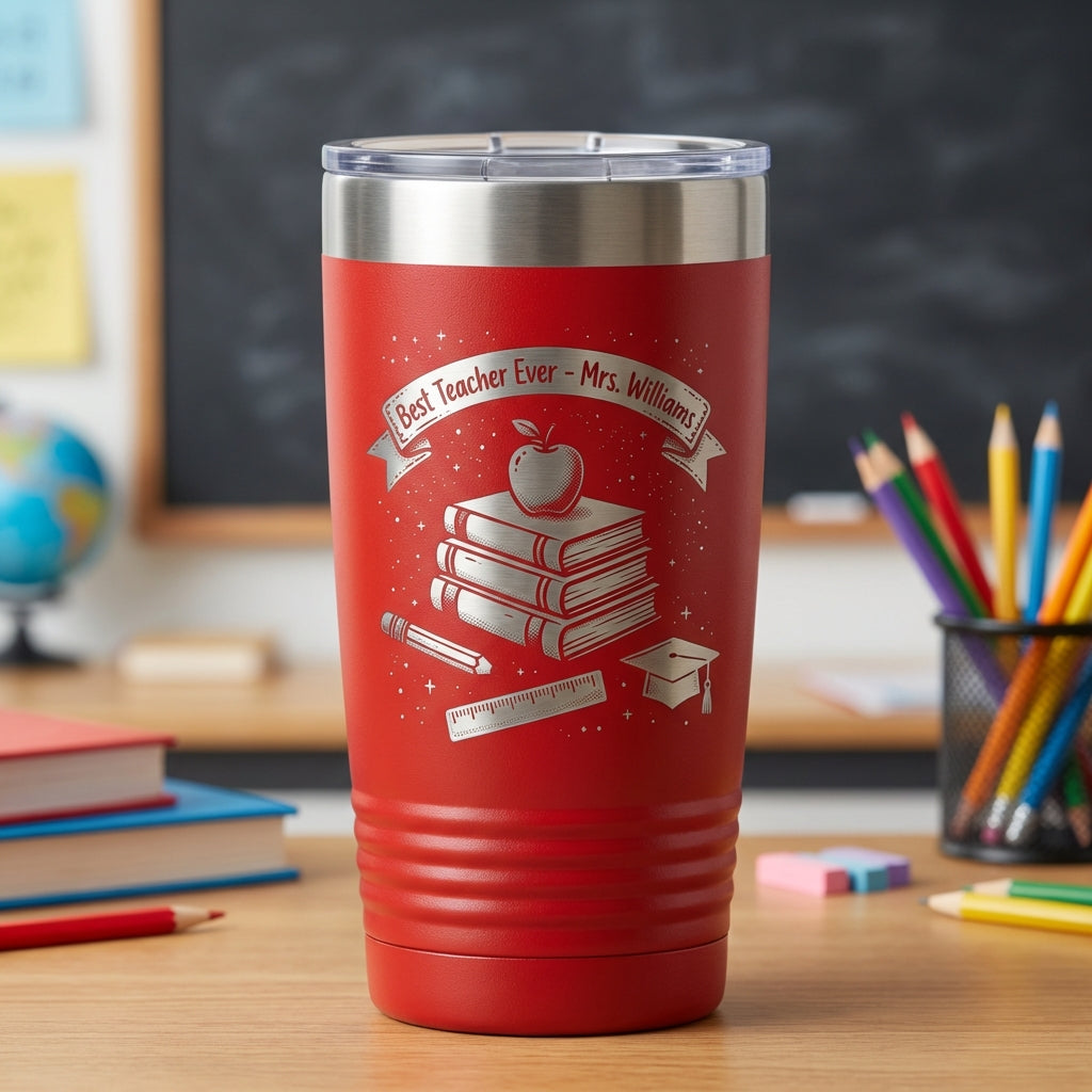 Personalized Teacher Gift Tumbler - Teacher Appreciation End of Year Present - Custom Engraved 20oz Ringneck Tumbler - View 1