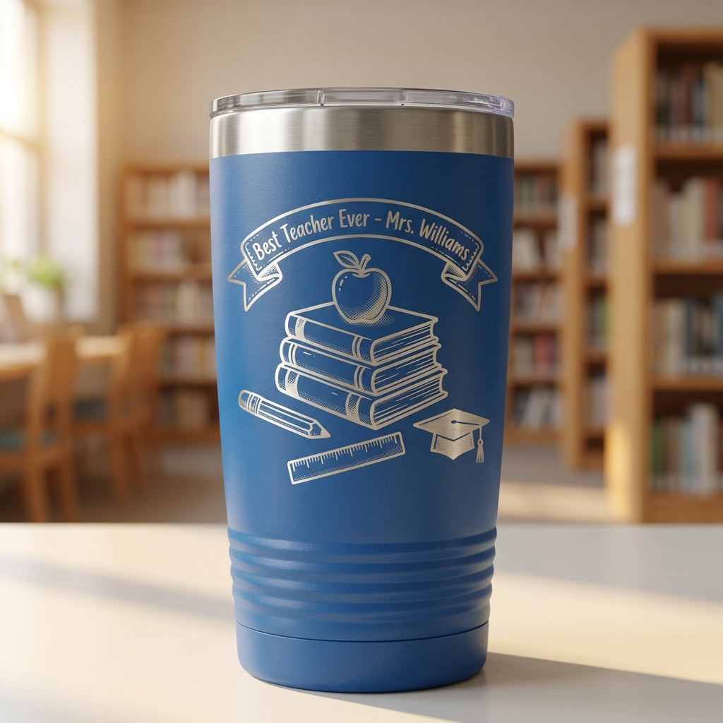 Personalized Teacher Gift Tumbler - Teacher Appreciation End of Year Present - Custom Engraved 20oz Ringneck Tumbler - View 2