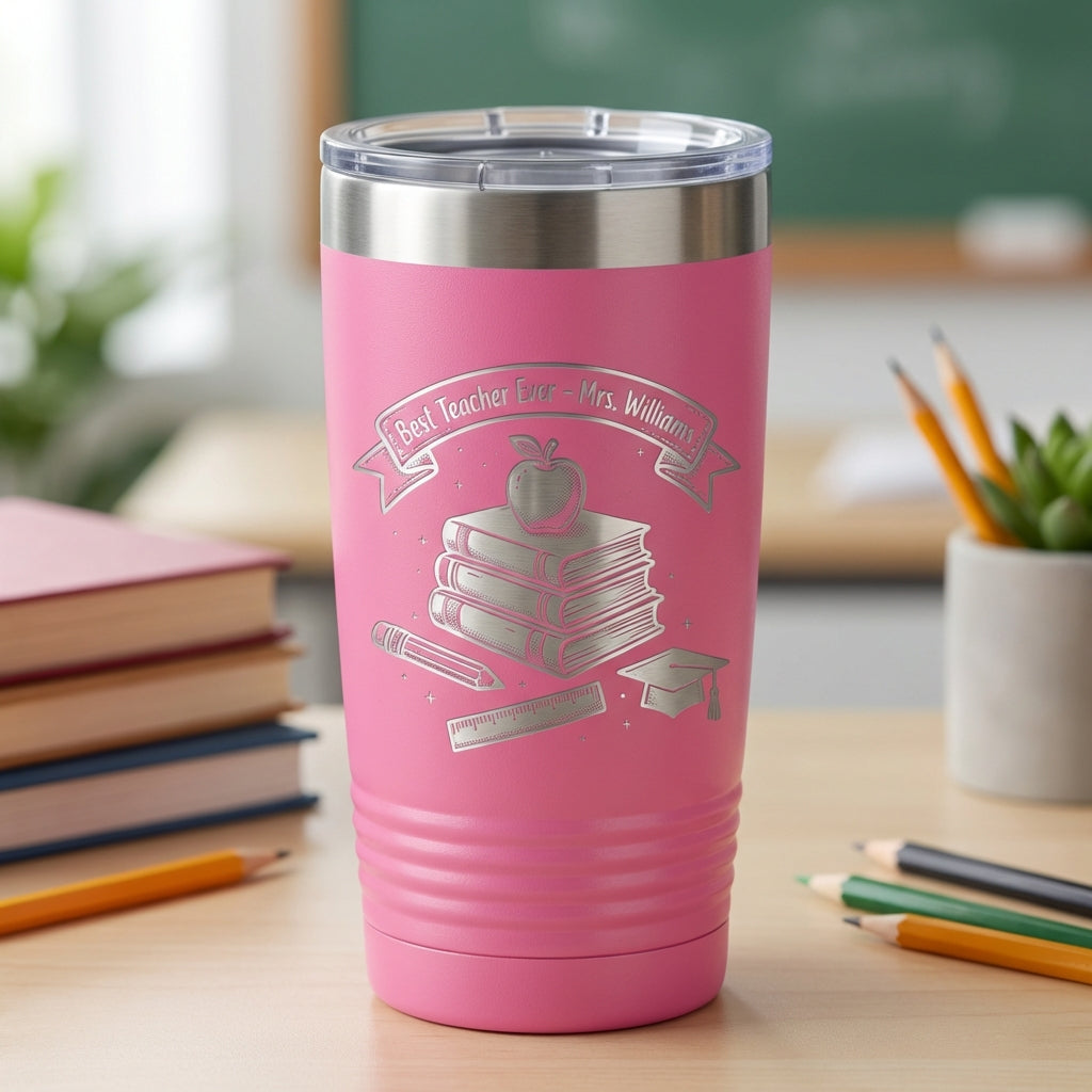 Personalized Teacher Gift Tumbler - Teacher Appreciation End of Year Present - Custom Engraved 20oz Ringneck Tumbler - View 3
