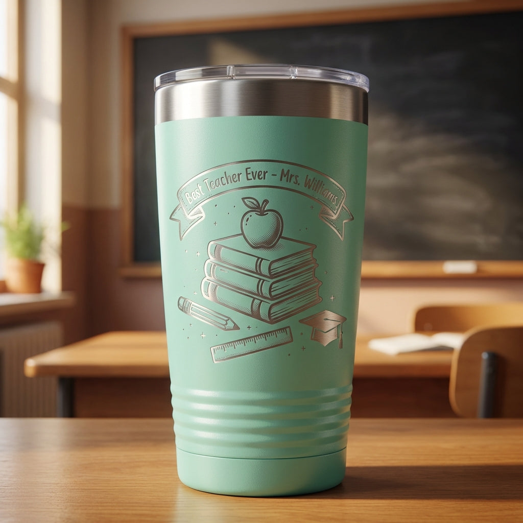 Personalized Teacher Gift Tumbler - Teacher Appreciation End of Year Present - Custom Engraved 20oz Ringneck Tumbler - View 4