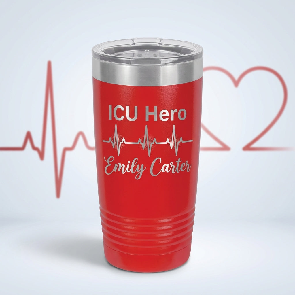 Personalized ICU Nurse Tumbler - Healthcare Hero Gift - Laser Engraved 20oz Ringneck - Custom Name Appreciation - View 1
