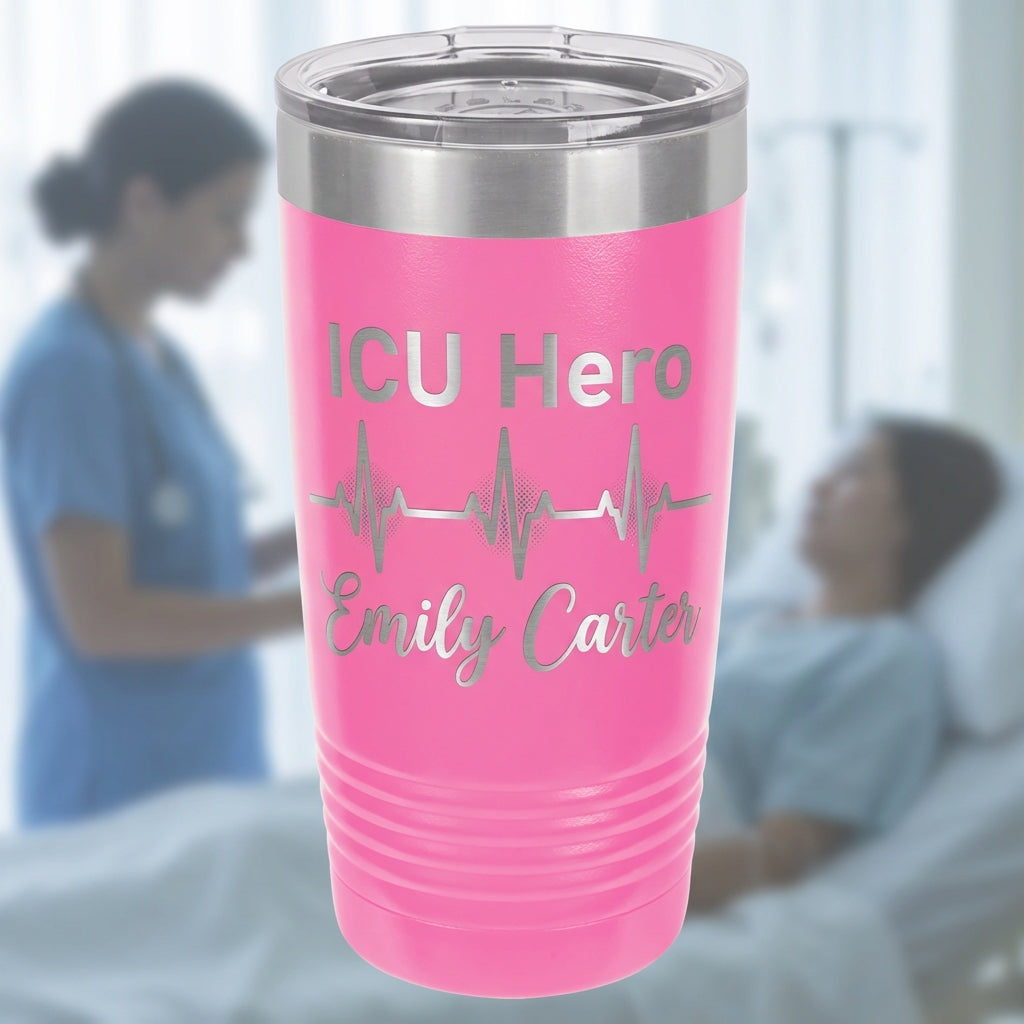 Personalized ICU Nurse Tumbler - Healthcare Hero Gift - Laser Engraved 20oz Ringneck - Custom Name Appreciation - View 3