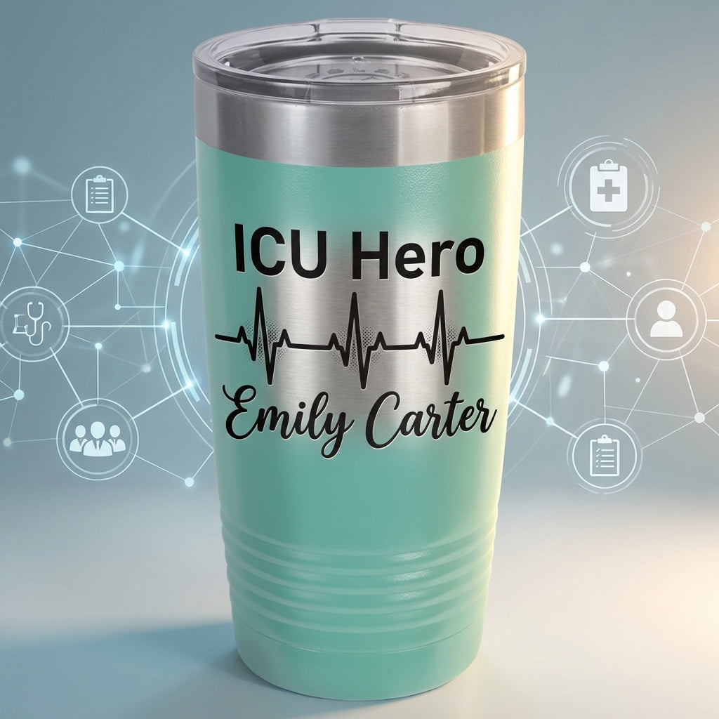 Personalized ICU Nurse Tumbler - Healthcare Hero Gift - Laser Engraved 20oz Ringneck - Custom Name Appreciation - View 4