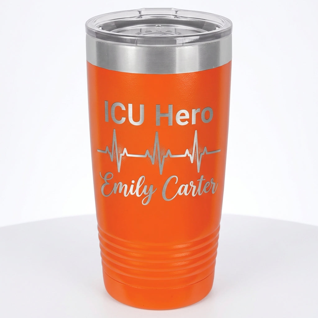 Personalized ICU Nurse Tumbler - Healthcare Hero Gift - Laser Engraved 20oz Ringneck - Custom Name Appreciation - View 5
