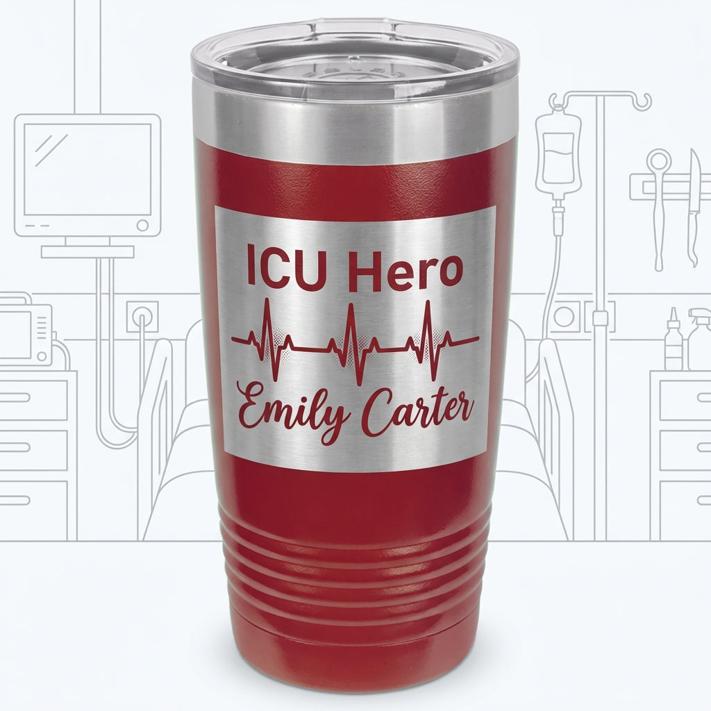 Personalized ICU Nurse Tumbler - Healthcare Hero Gift - Laser Engraved 20oz Ringneck - Custom Name Appreciation - View 6