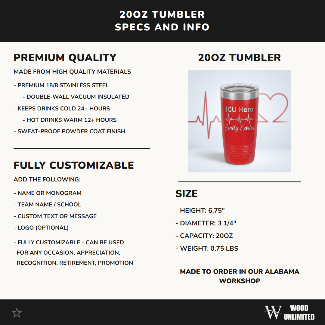 Personalized ICU Nurse Tumbler - Healthcare Hero Gift - Laser Engraved 20oz Ringneck - Custom Name Appreciation