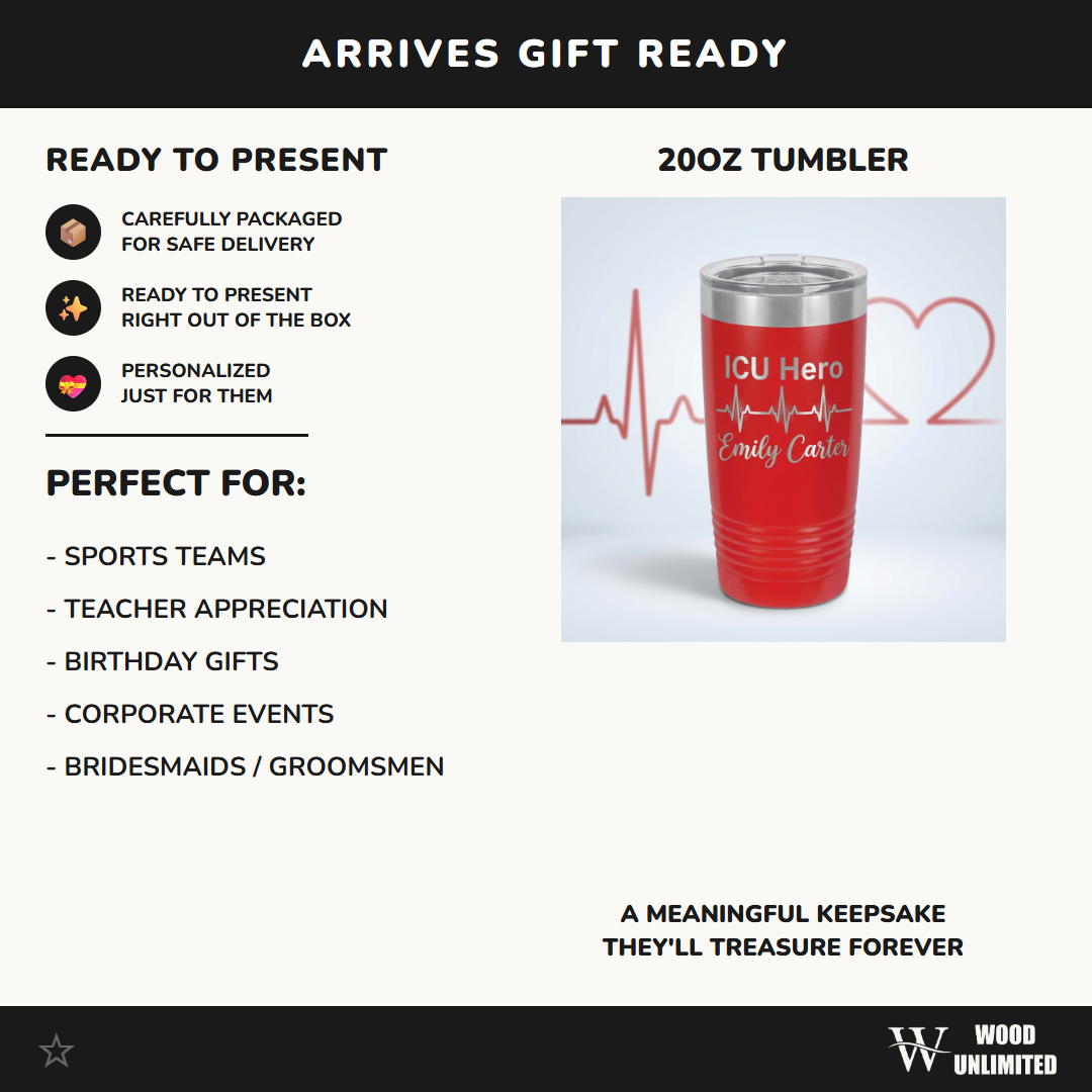 Personalized ICU Nurse Tumbler - Healthcare Hero Gift - Laser Engraved 20oz Ringneck - Custom Name Appreciation