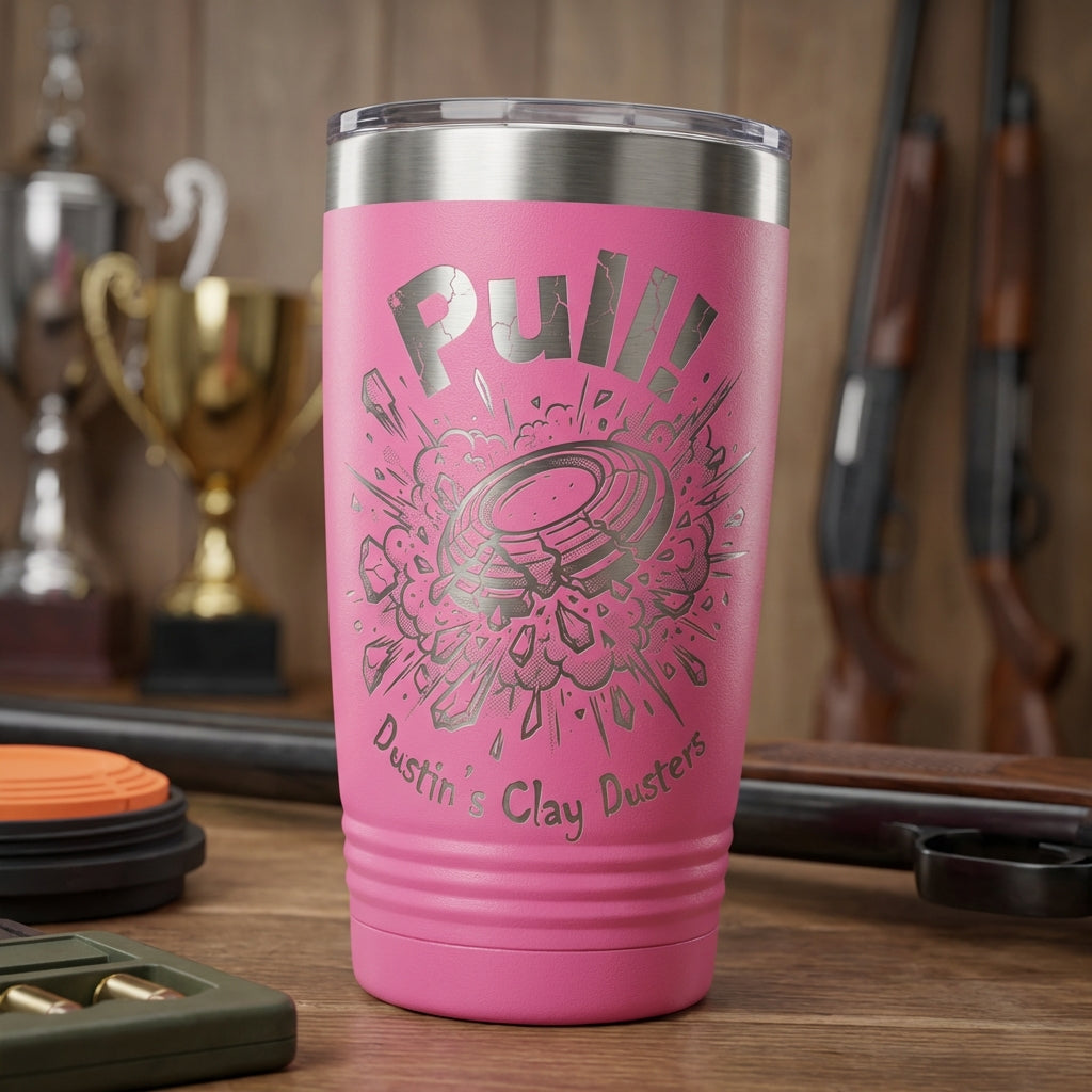 Personalized Clay Shooting Tumbler Gift for Shooter - Laser Engraved 20oz Ringneck - Clay Pigeon Hunter Gift - Custom Name Cup - View 3