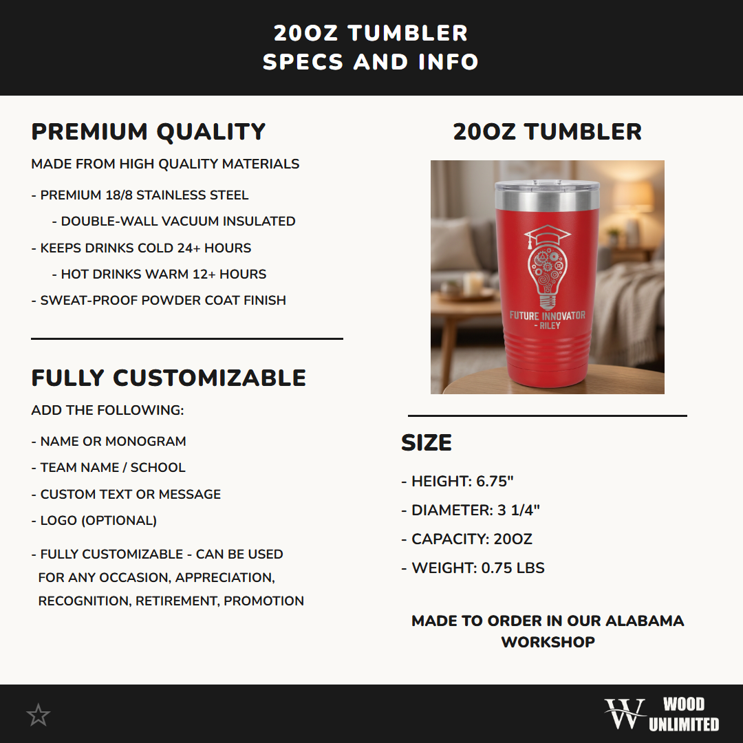 Personalized Innovator Graduate Gift Tumbler - STEM Student Present - Laser Engraved 20oz Ringneck - Custom Name