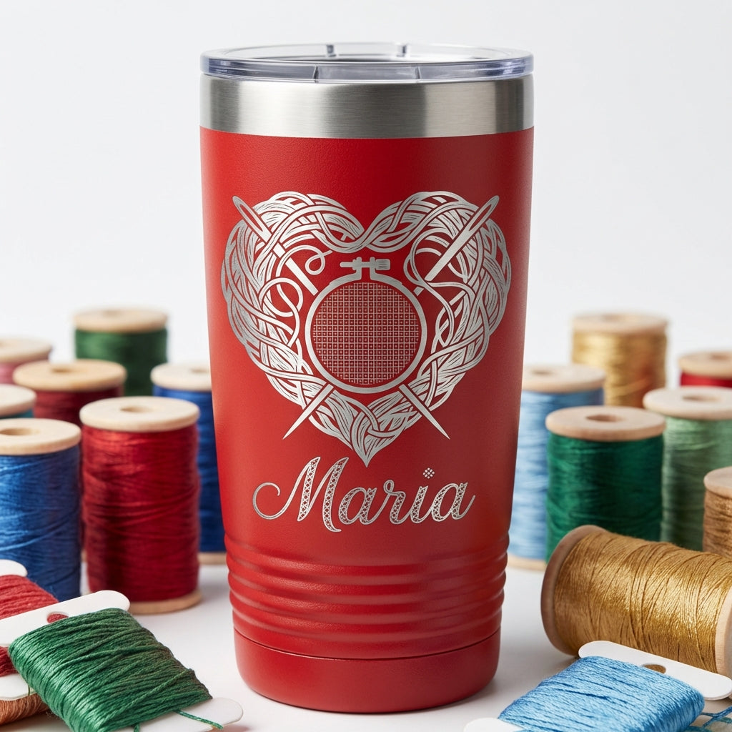 Personalized Embroidery Gift Tumbler - Sewing Lover Present - Crafter Gift - Laser Engraved Custom Name - View 1