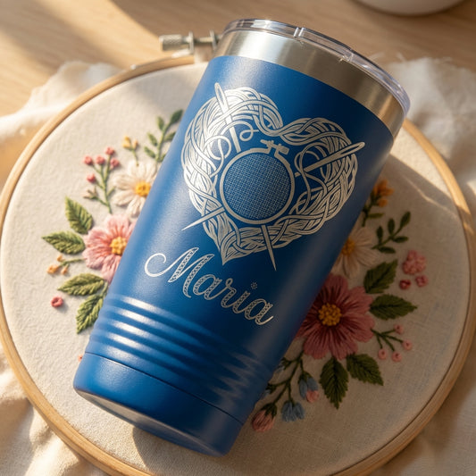 Personalized Embroidery Gift Tumbler - Sewing Lover Present - Crafter Gift - Laser Engraved Custom Name - View 2