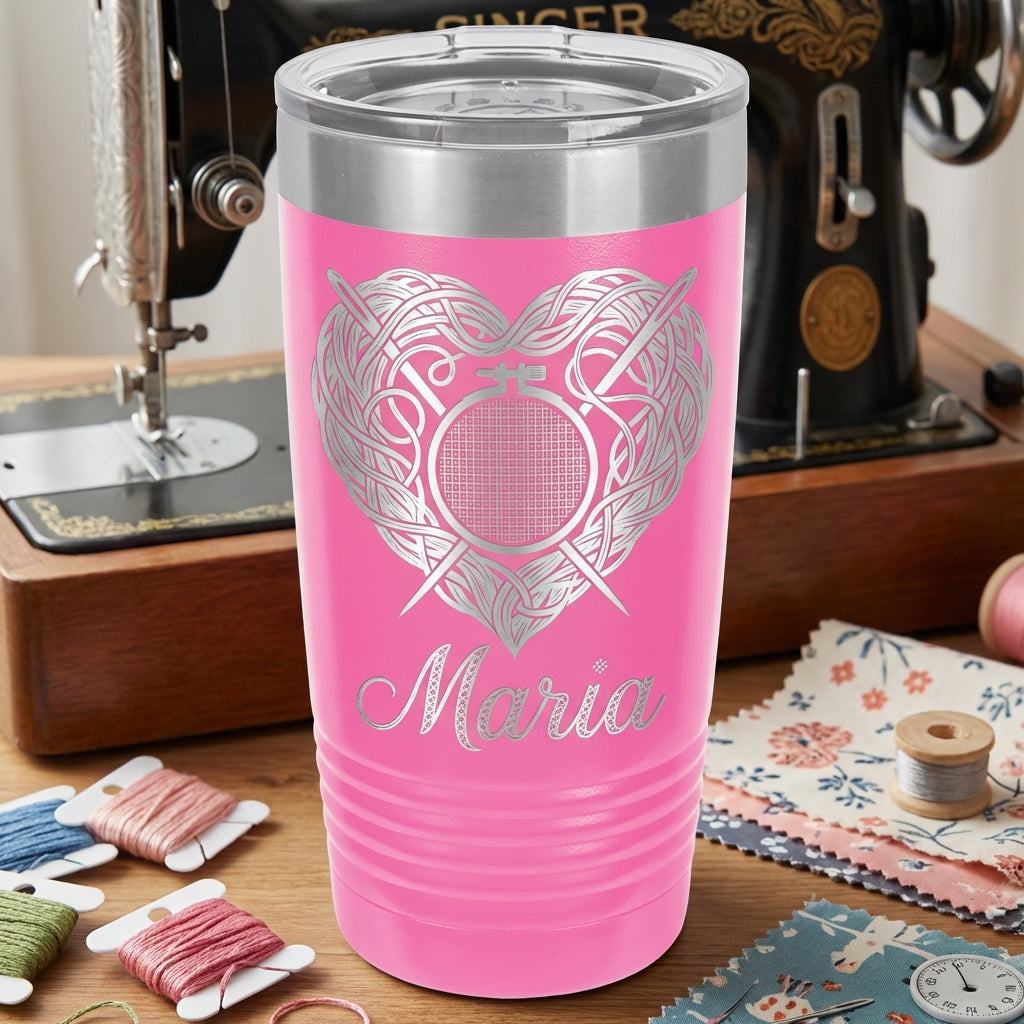 Personalized Embroidery Gift Tumbler - Sewing Lover Present - Crafter Gift - Laser Engraved Custom Name - View 3